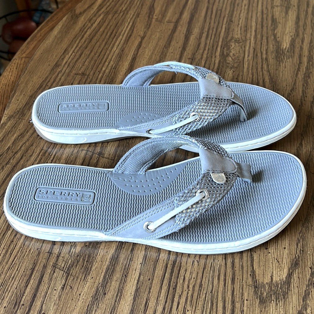 Seafish grey/silver mesh Sperry Top-Sider flip flops